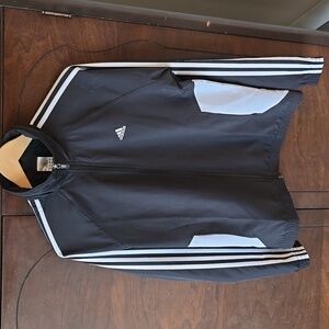 Adidas Black and White Striped Full Zip Track Jacket, Size Large